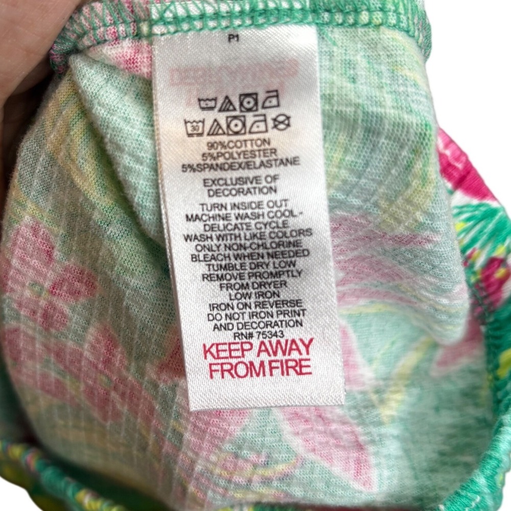 Tommy Bahama Girls Green Pink Tropical Floral Ruffle Strap Tank Top Size M 7/8 - Picture 7 of 7